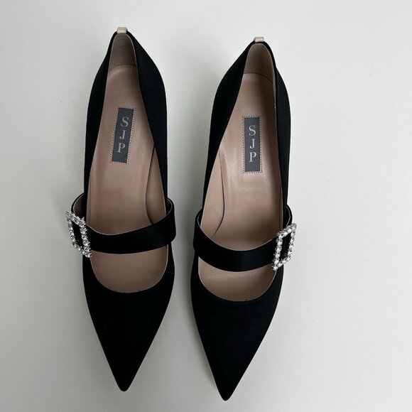 SJP BY SARAH JESSICA PARKER Black Satin Highgate  Embellished Buckle Heels Sz 41 - Picture 11 of 11